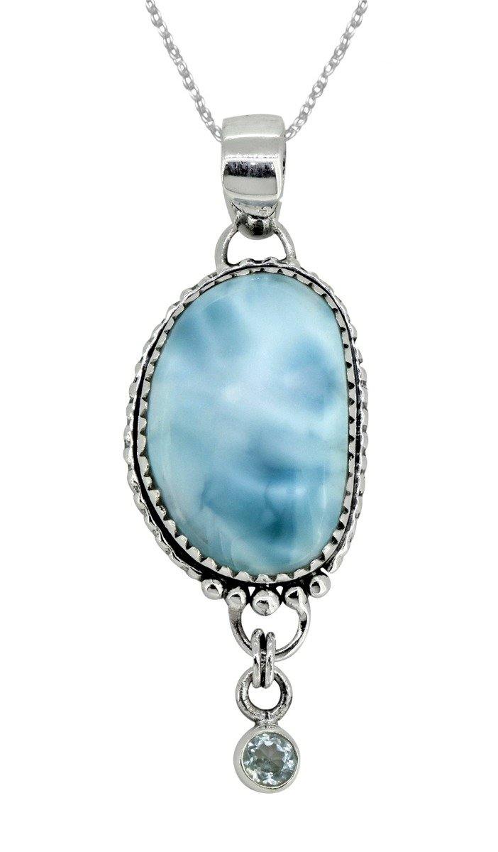 Natural Larimar Solid 925 Sterling Silver Pendant 2" - YoTreasure