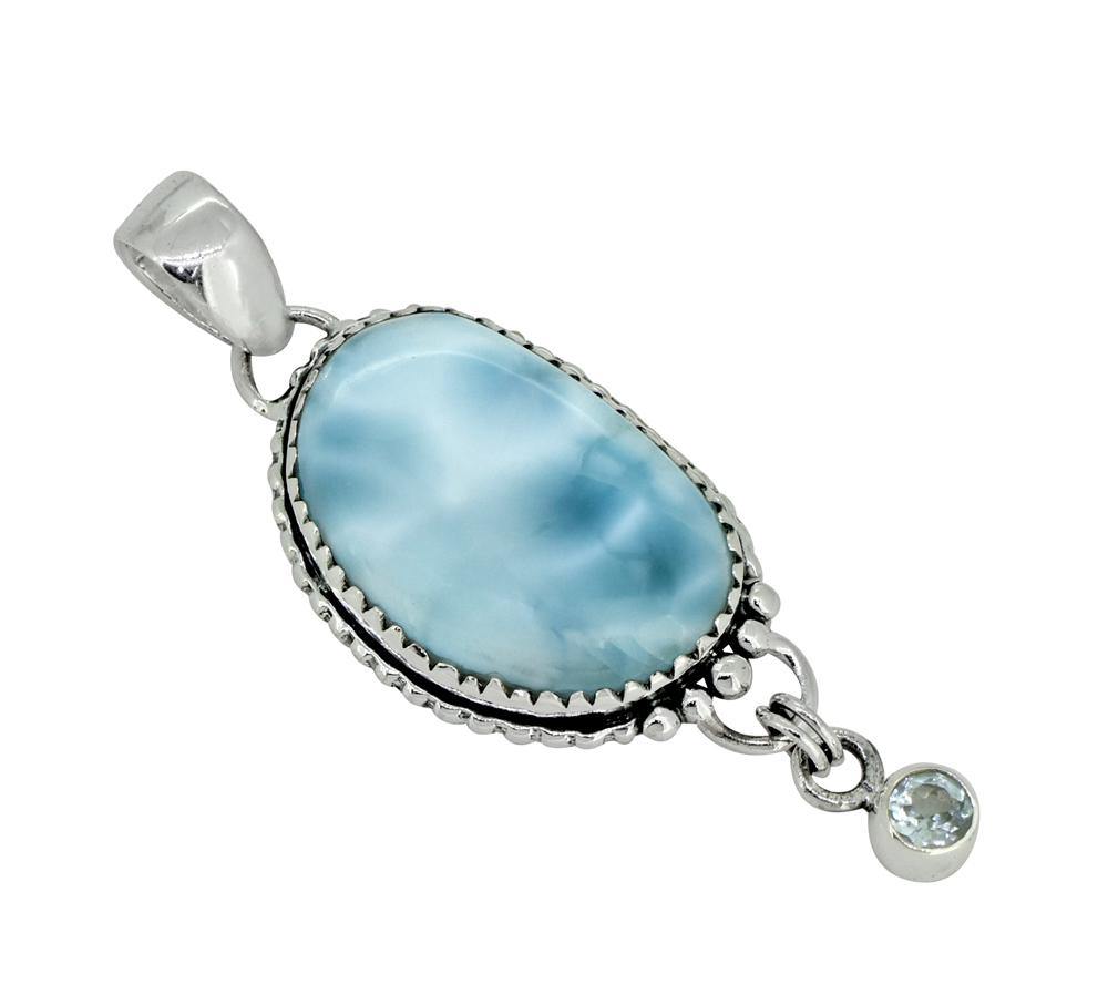Natural Larimar Solid 925 Sterling Silver Pendant 2" - YoTreasure