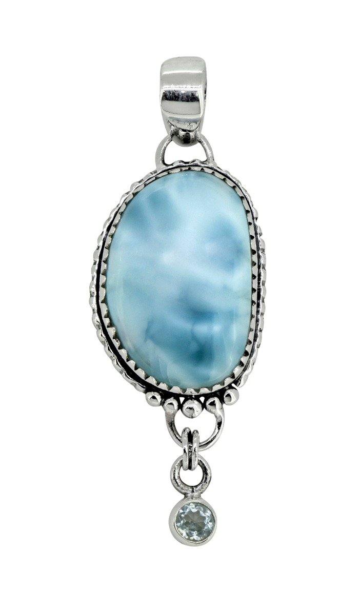 Natural Larimar Solid 925 Sterling Silver Pendant 2" - YoTreasure