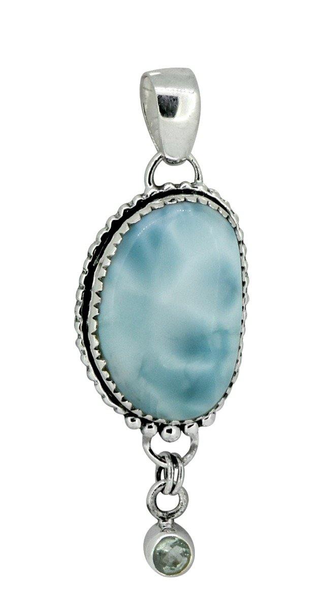 Natural Larimar Solid 925 Sterling Silver Pendant 2" - YoTreasure