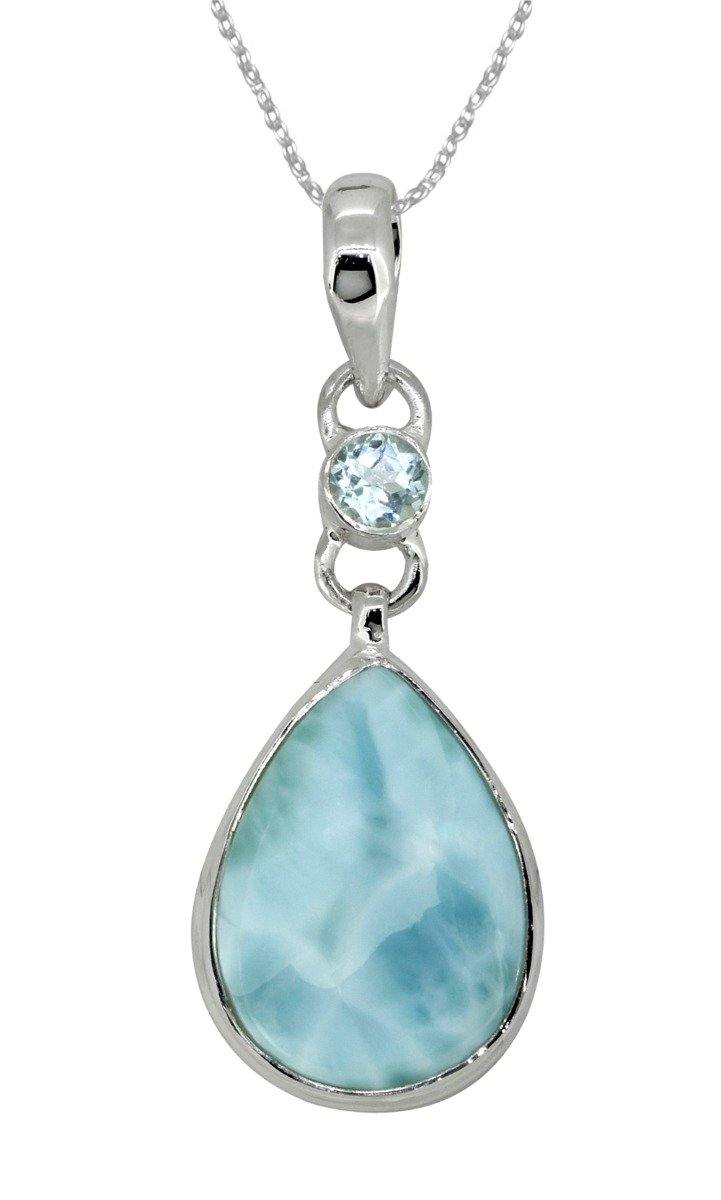 Natural Larimar Solid 925 Sterling Silver Pendant 2" - YoTreasure