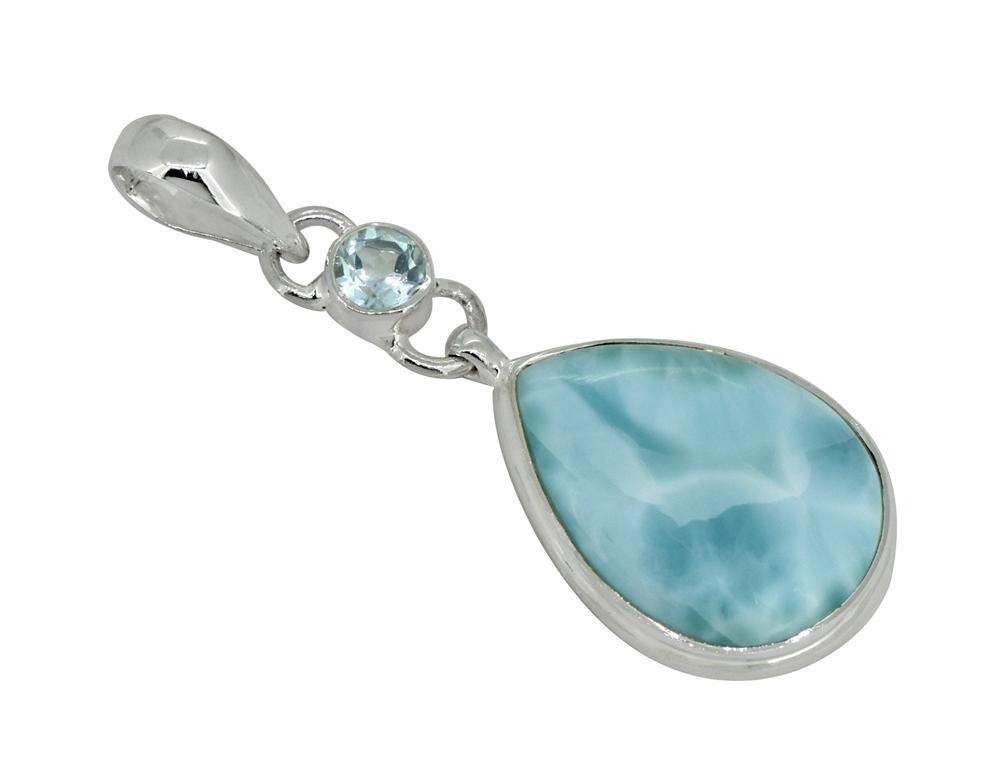 Natural Larimar Solid 925 Sterling Silver Pendant 2" - YoTreasure