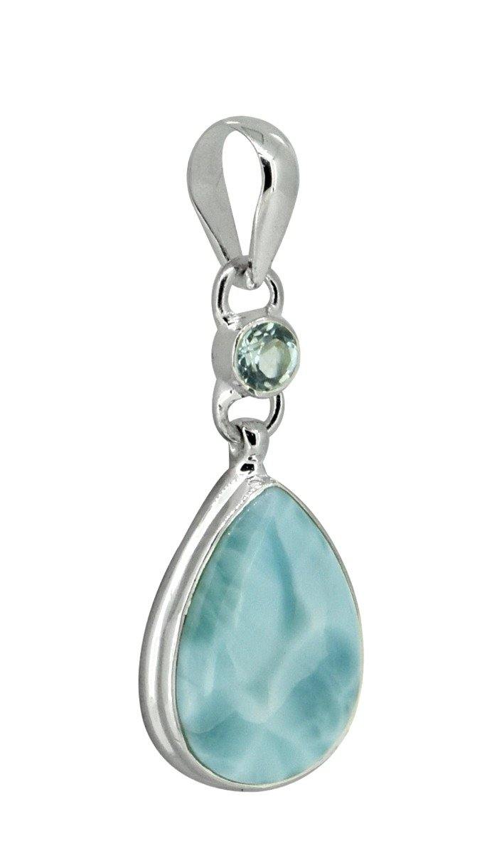 Natural Larimar Solid 925 Sterling Silver Pendant 2" - YoTreasure