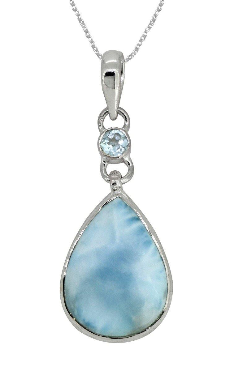 Natural Larimar Solid 925 Sterling Silver Pendant 2" - YoTreasure