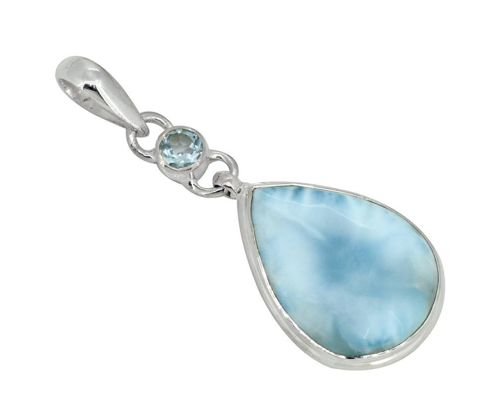 Natural Larimar Solid 925 Sterling Silver Pendant 2" - YoTreasure