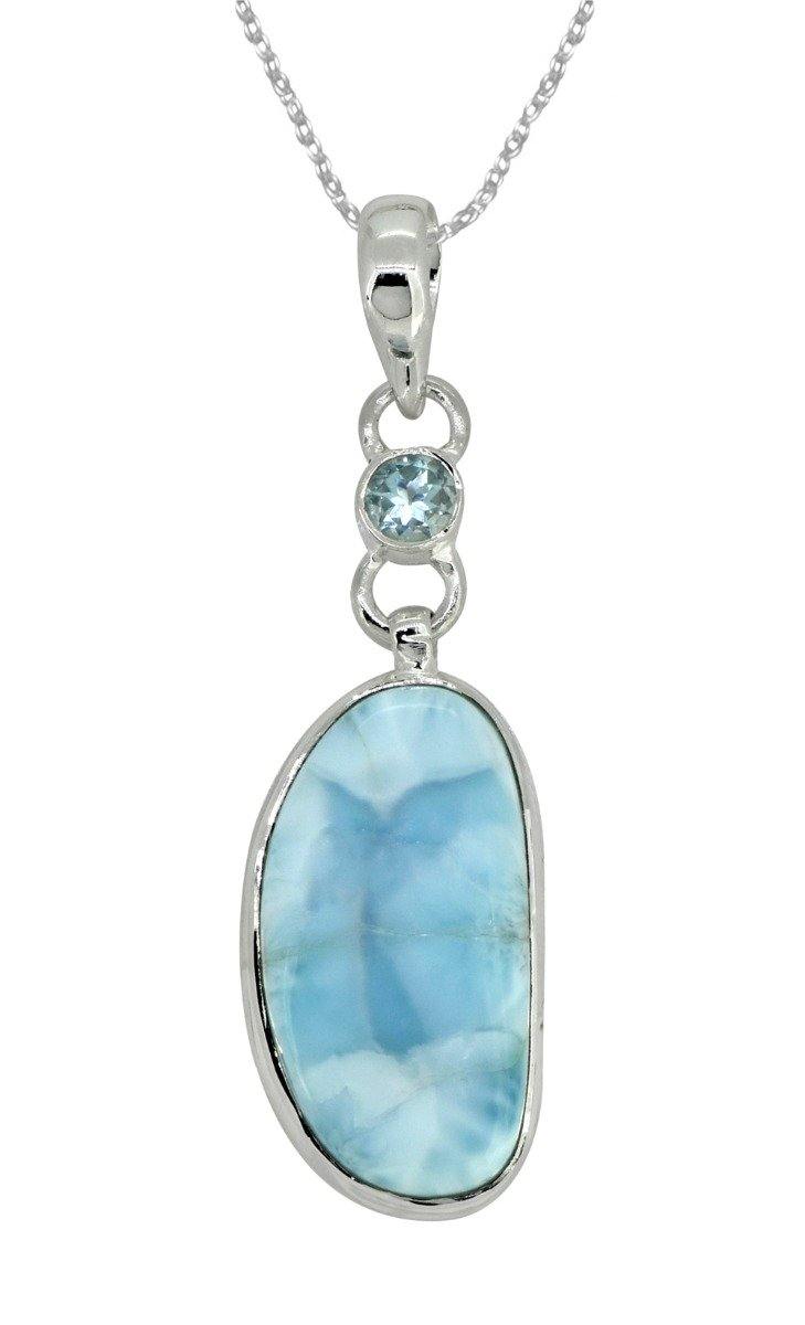 Natural Larimar Solid 925 Sterling Silver Pendant 2" - YoTreasure