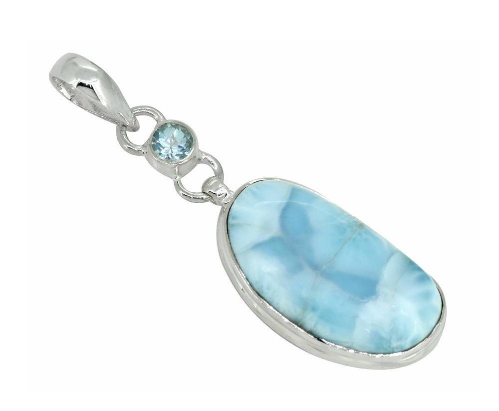 Natural Larimar Solid 925 Sterling Silver Pendant 2" - YoTreasure