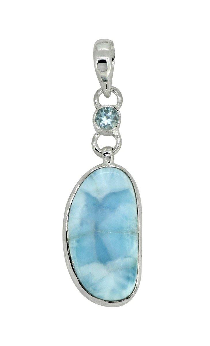 Natural Larimar Solid 925 Sterling Silver Pendant 2" - YoTreasure