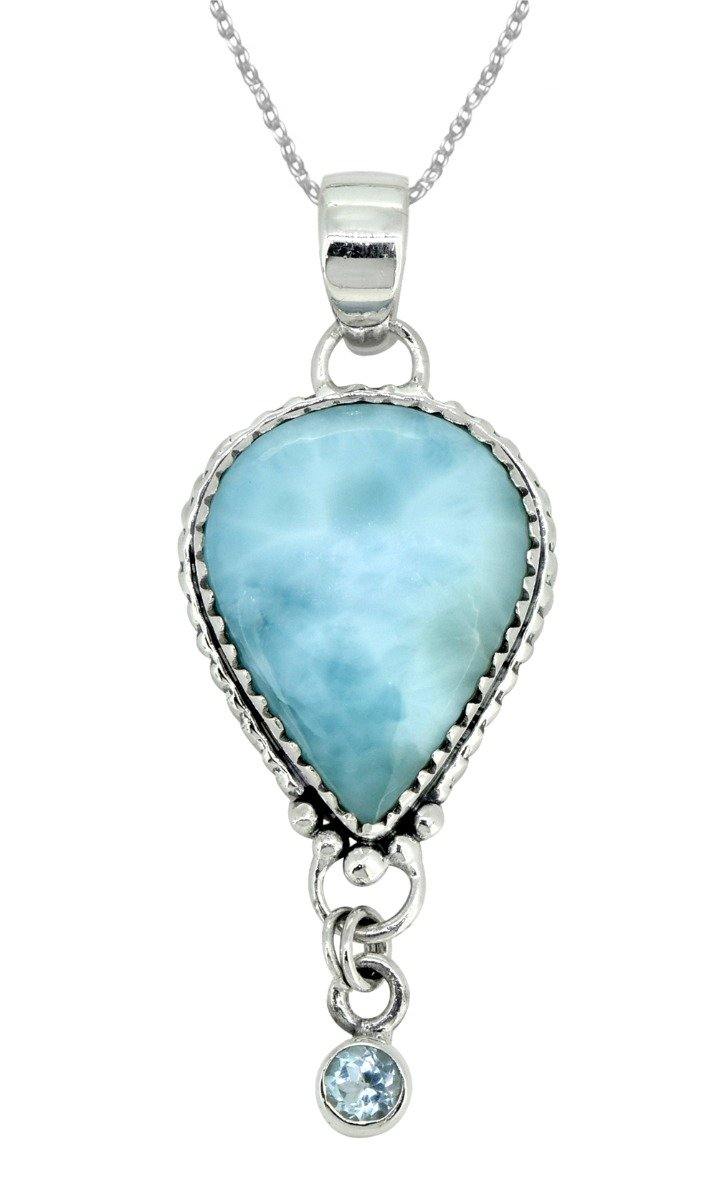 Natural Larimar Solid 925 Sterling Silver Pendant 2" - YoTreasure