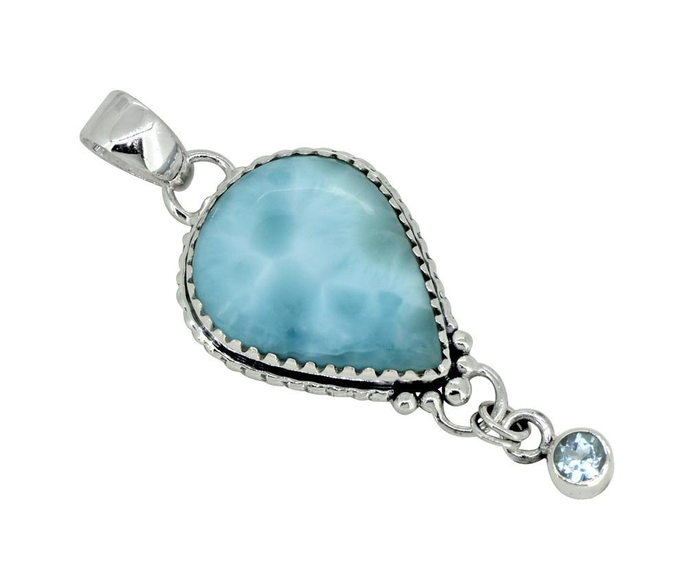 Natural Larimar Solid 925 Sterling Silver Pendant 2" - YoTreasure