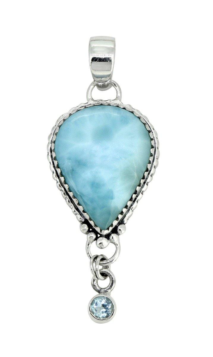 Natural Larimar Solid 925 Sterling Silver Pendant 2" - YoTreasure