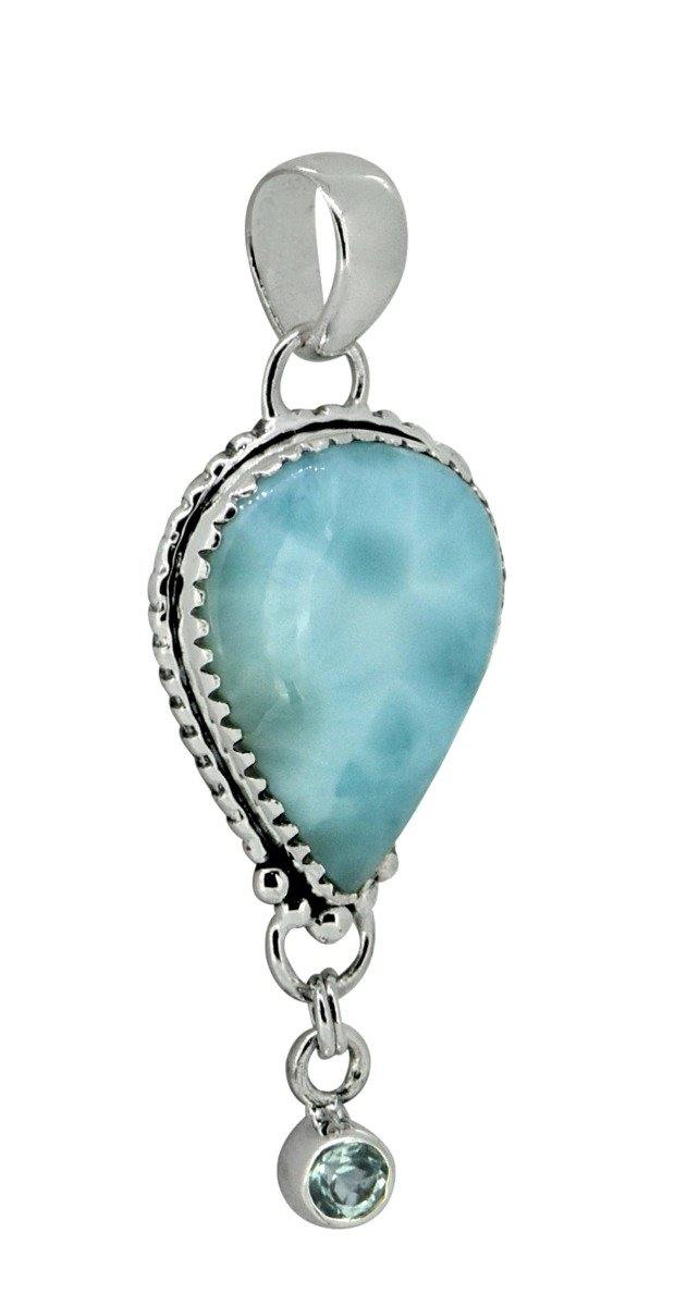 Natural Larimar Solid 925 Sterling Silver Pendant 2" - YoTreasure