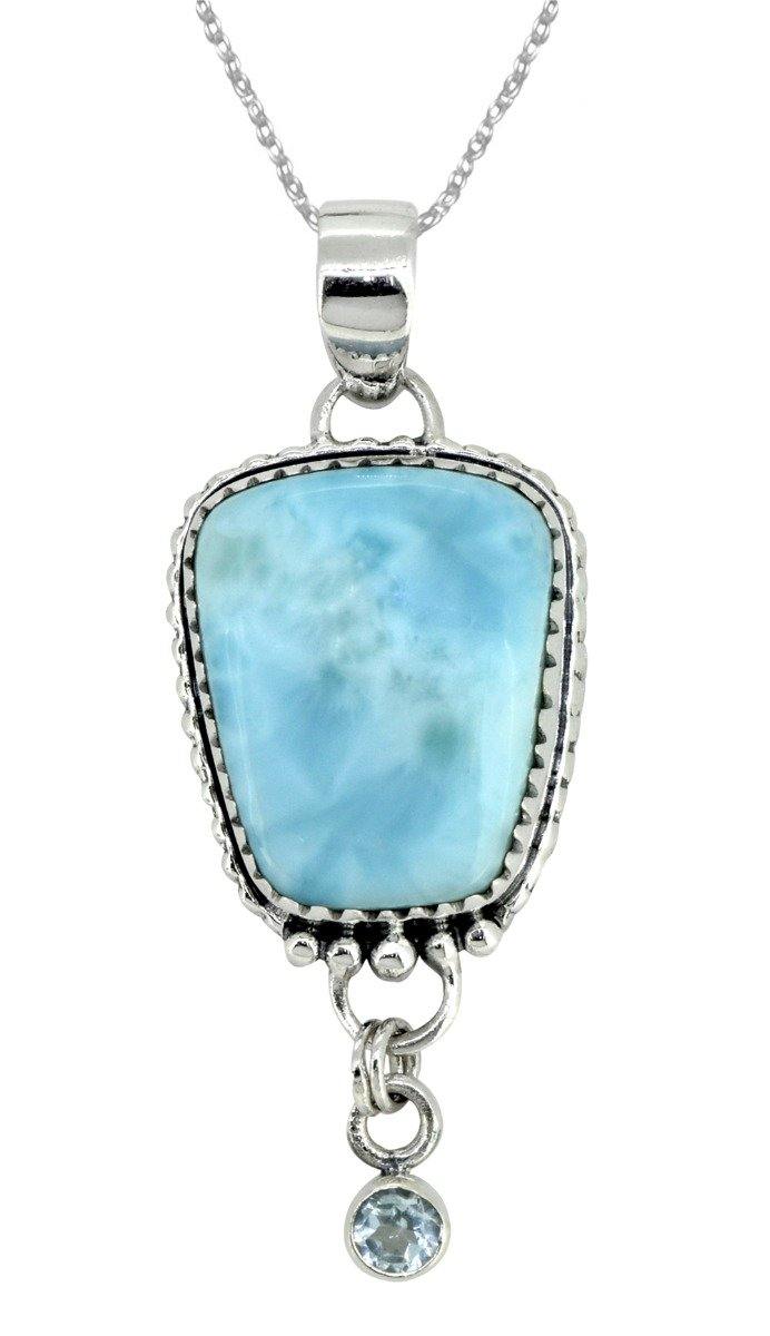 Natural Larimar Solid 925 Sterling Silver Pendant 2" - YoTreasure