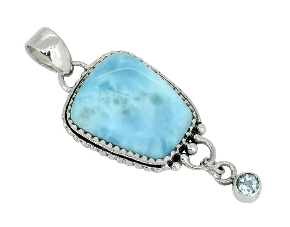 Natural Larimar Solid 925 Sterling Silver Pendant 2" - YoTreasure