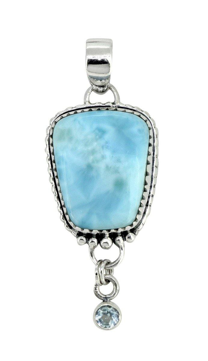 Natural Larimar Solid 925 Sterling Silver Pendant 2" - YoTreasure