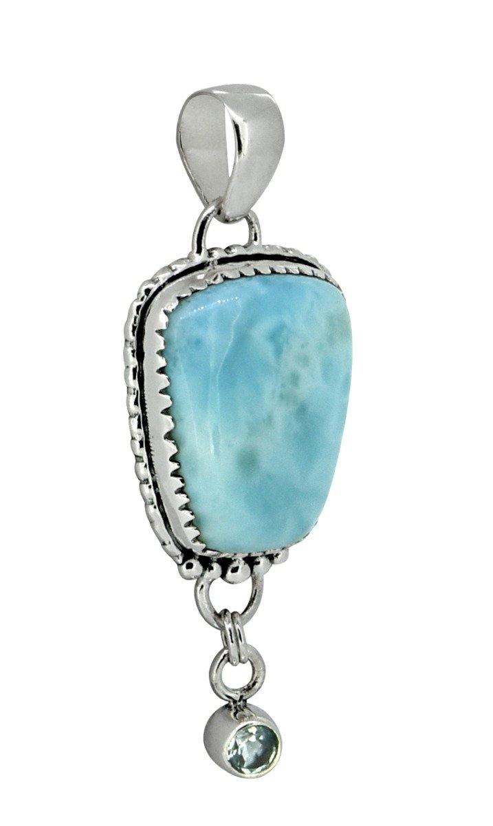 Natural Larimar Solid 925 Sterling Silver Pendant 2" - YoTreasure