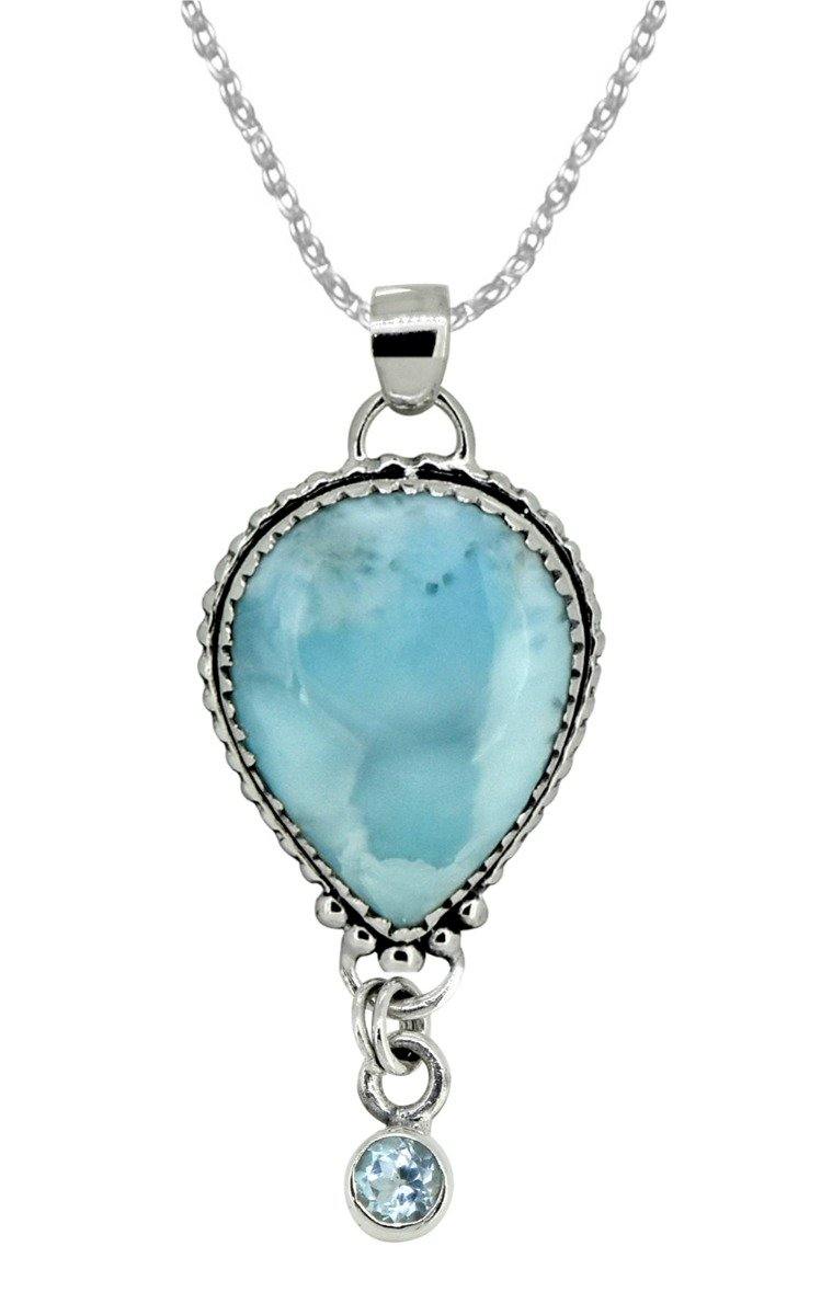 Natural Larimar Solid 925 Sterling Silver Pendant 2" - YoTreasure