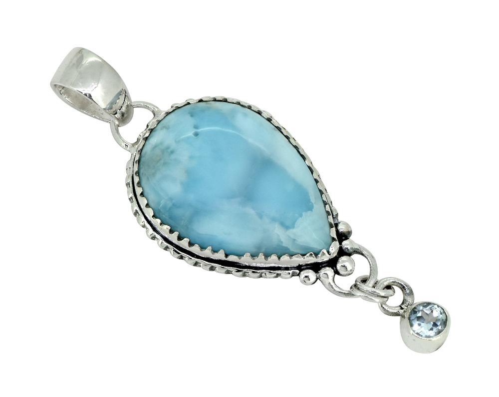 Natural Larimar Solid 925 Sterling Silver Pendant 2" - YoTreasure