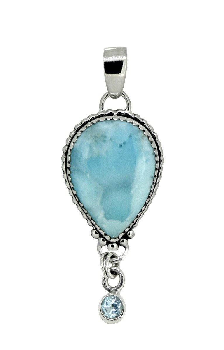 Natural Larimar Solid 925 Sterling Silver Pendant 2" - YoTreasure