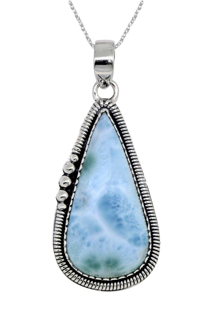 Natural Larimar Solid 925 Sterling Silver Pendant 2 1/2" - YoTreasure