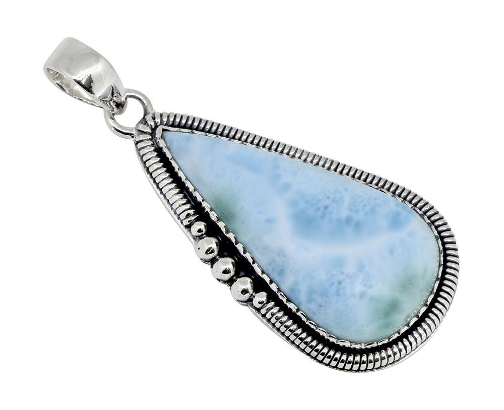 Natural Larimar Solid 925 Sterling Silver Pendant 2 1/2" - YoTreasure