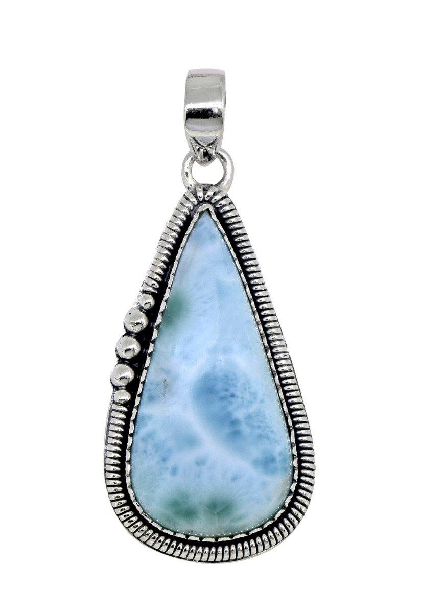 Natural Larimar Solid 925 Sterling Silver Pendant 2 1/2" - YoTreasure