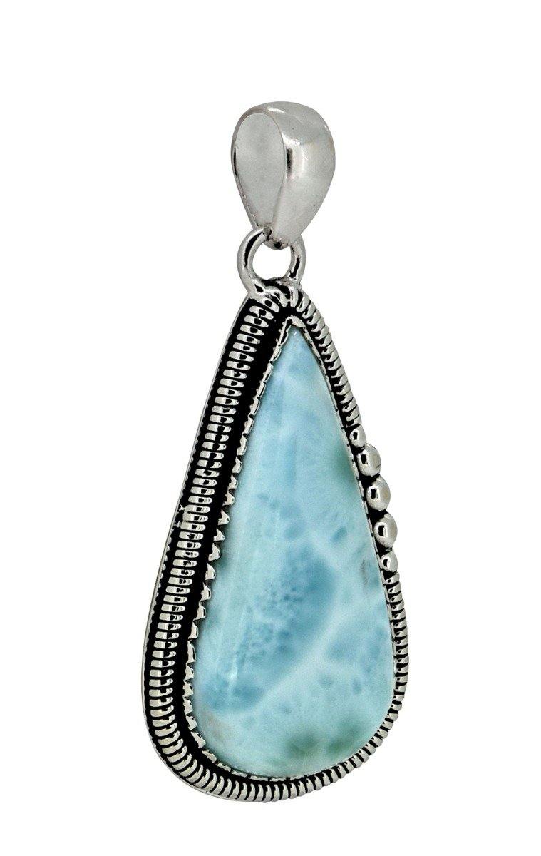 Natural Larimar Solid 925 Sterling Silver Pendant 2 1/2" - YoTreasure