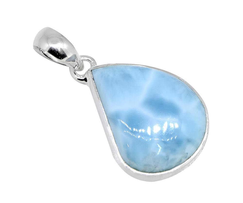 Natural Larimar Solid 925 Sterling Silver Pendant 1 1/2" - YoTreasure