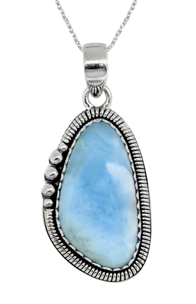 Natural Larimar Solid 925 Sterling Silver Pendant 2" - YoTreasure