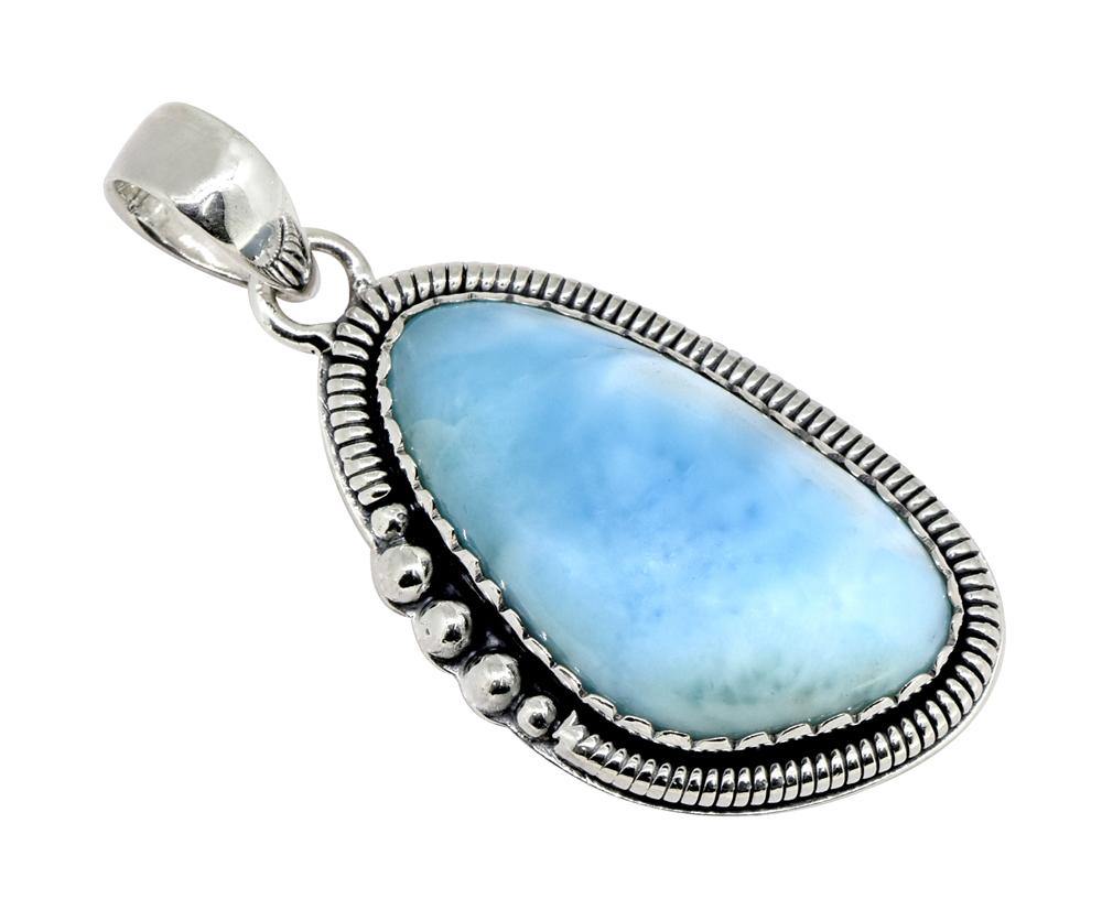 Natural Larimar Solid 925 Sterling Silver Pendant 2" - YoTreasure