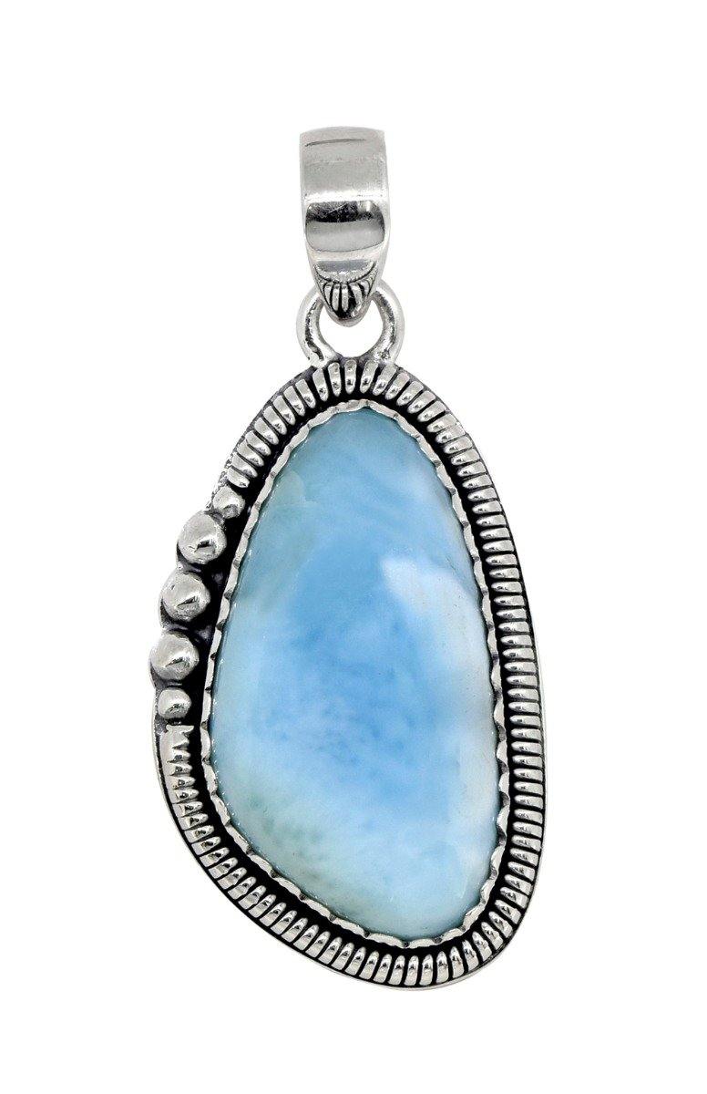 Natural Larimar Solid 925 Sterling Silver Pendant 2" - YoTreasure