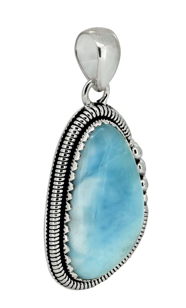 Natural Larimar Solid 925 Sterling Silver Pendant 2" - YoTreasure