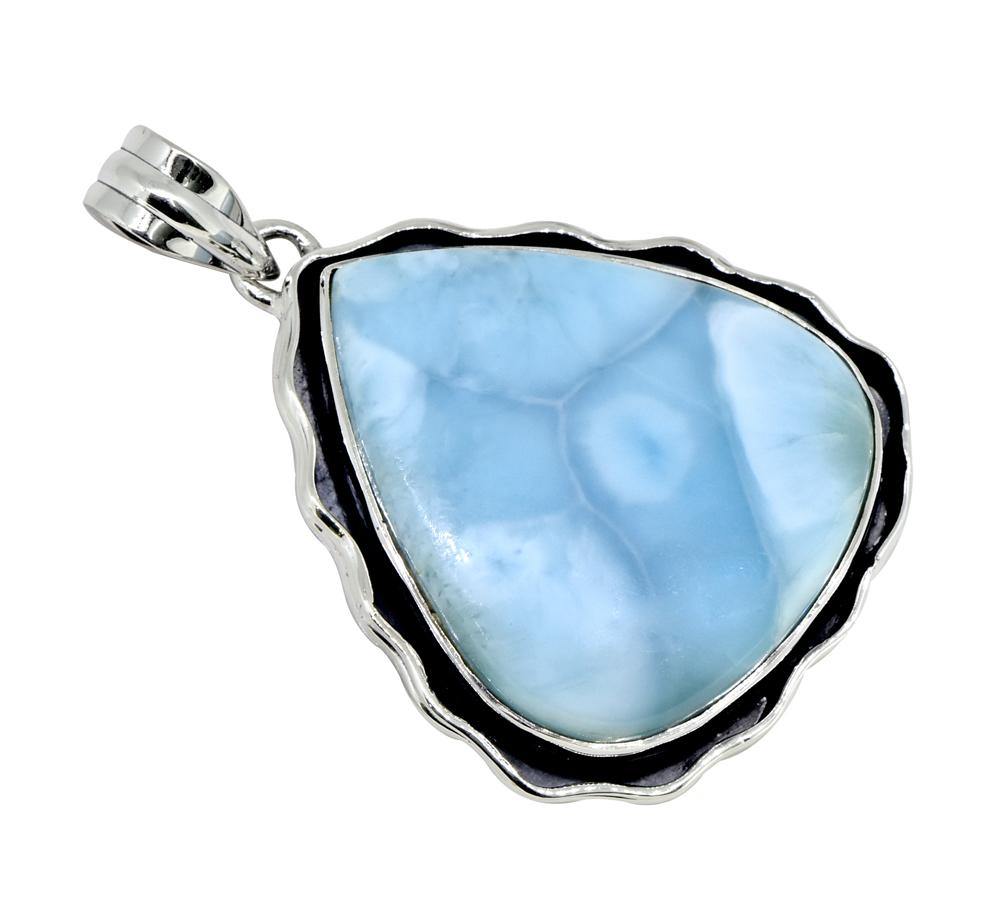 Natural Larimar Solid 925 Sterling Silver Pendant 2" - YoTreasure