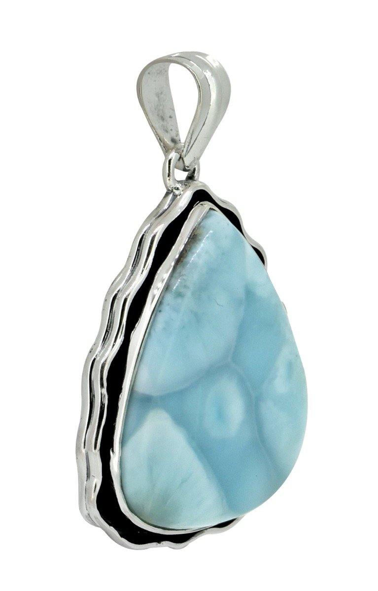 Natural Larimar Solid 925 Sterling Silver Pendant 2" - YoTreasure