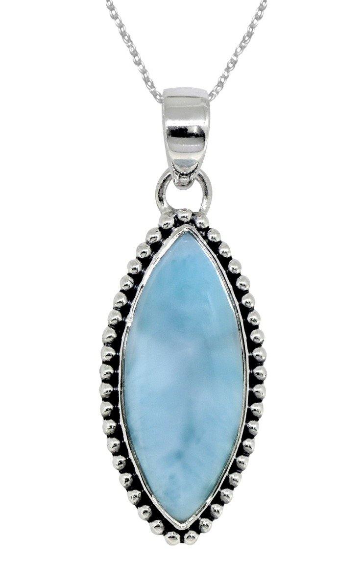 Natural Larimar Solid 925 Sterling Silver Pendant 2" - YoTreasure