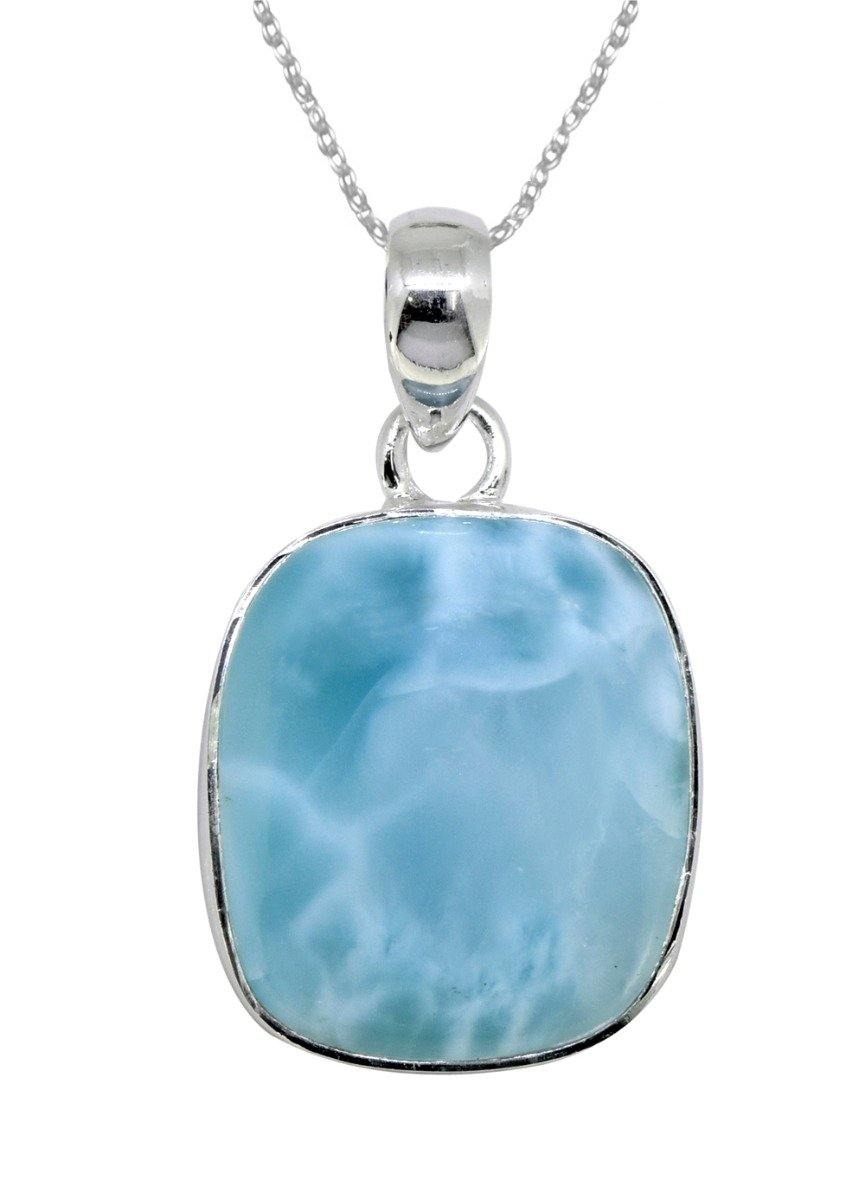 Natural Larimar Solid 925 Sterling Silver Pendant 1 1/2" - YoTreasure