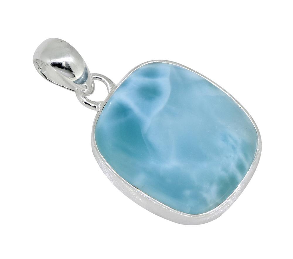 Natural Larimar Solid 925 Sterling Silver Pendant 1 1/2" - YoTreasure