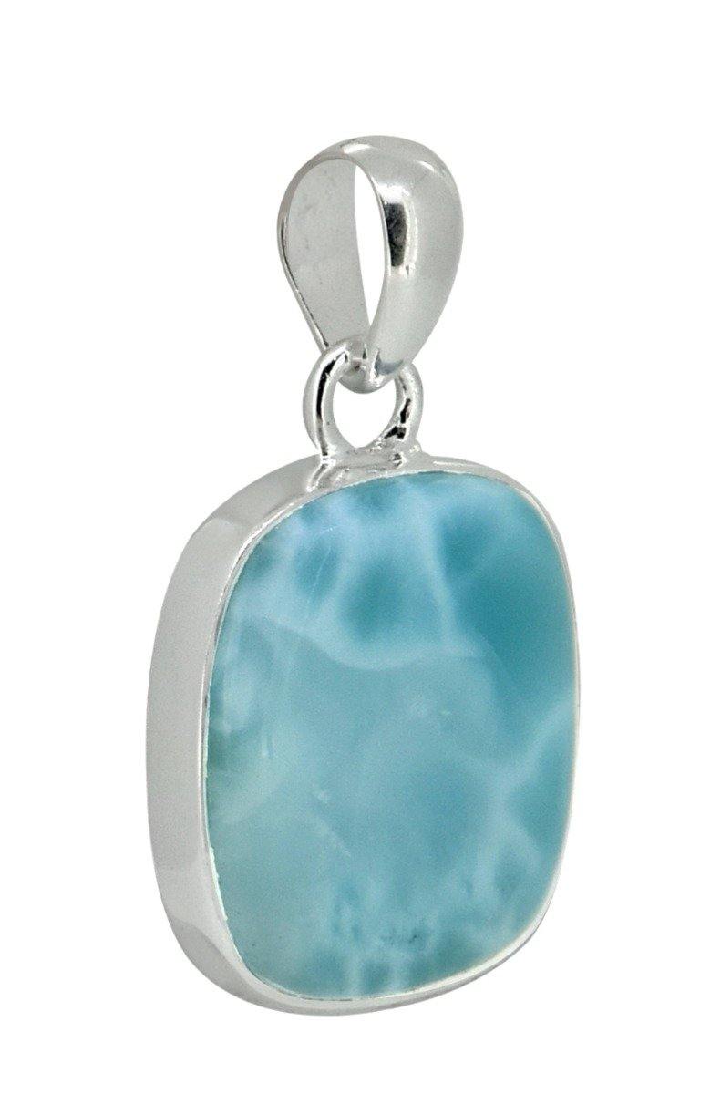 Natural Larimar Solid 925 Sterling Silver Pendant 1 1/2" - YoTreasure