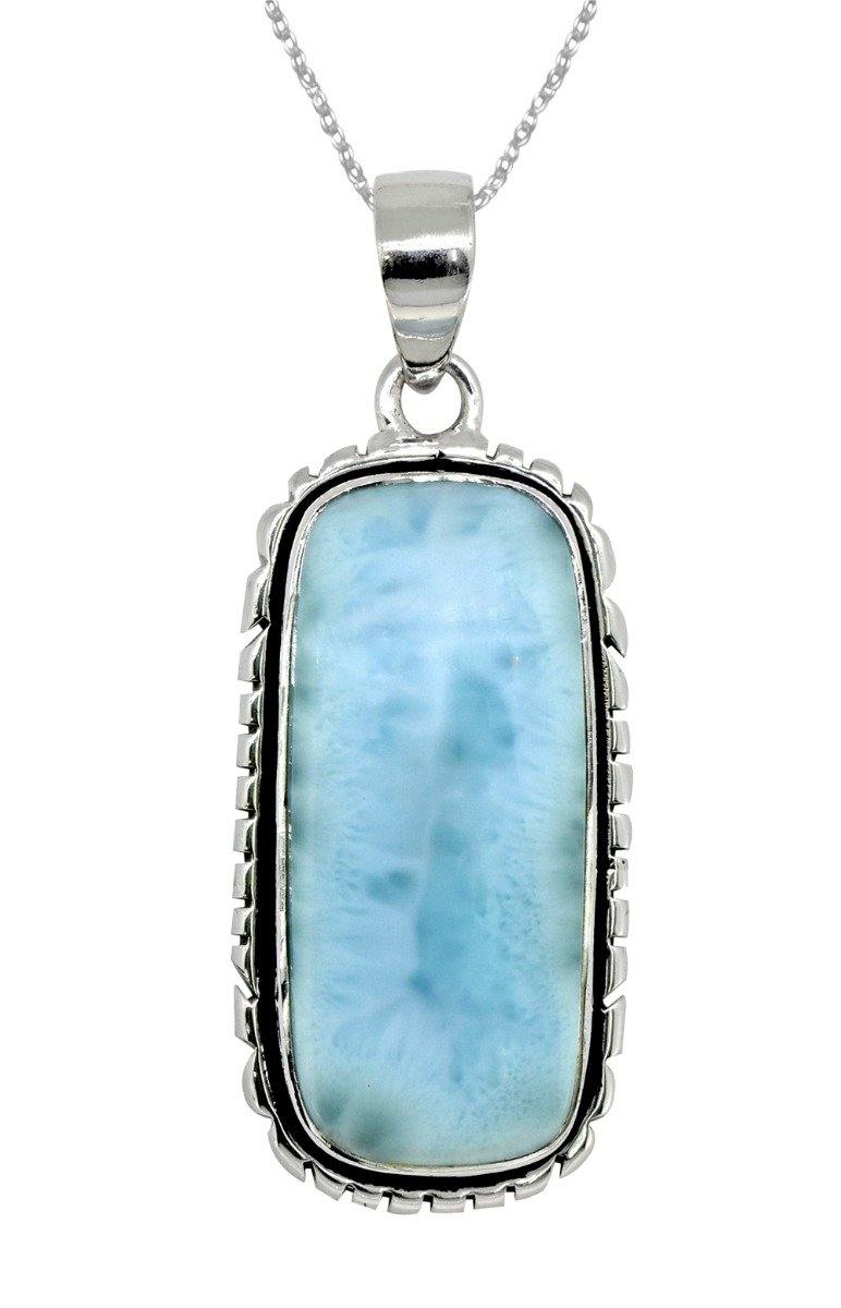 Blue Larimar Solid 925 Sterling Silver Gemstone Pendant 2" - YoTreasure
