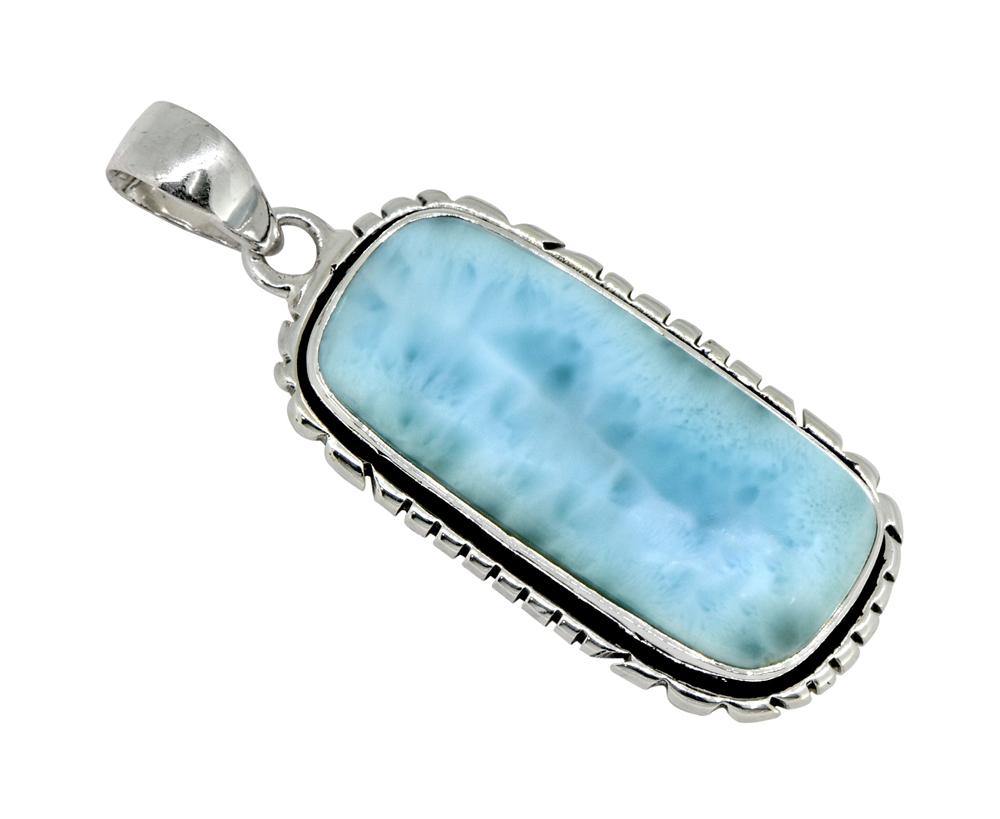 Blue Larimar Solid 925 Sterling Silver Gemstone Pendant 2" - YoTreasure