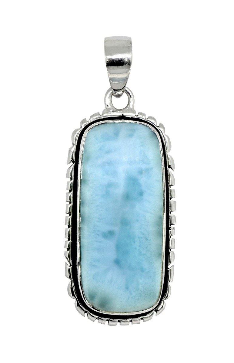 Blue Larimar Solid 925 Sterling Silver Gemstone Pendant 2" - YoTreasure