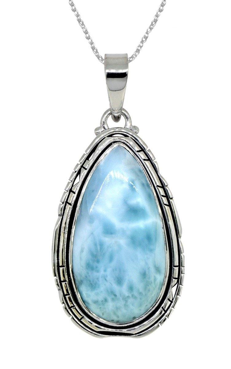 Natural Larimar Solid 925 Sterling Silver Pendant 2" - YoTreasure