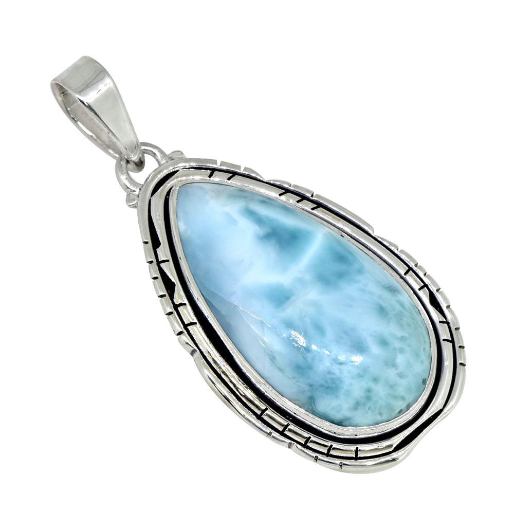 Natural Larimar Solid 925 Sterling Silver Pendant 2" - YoTreasure