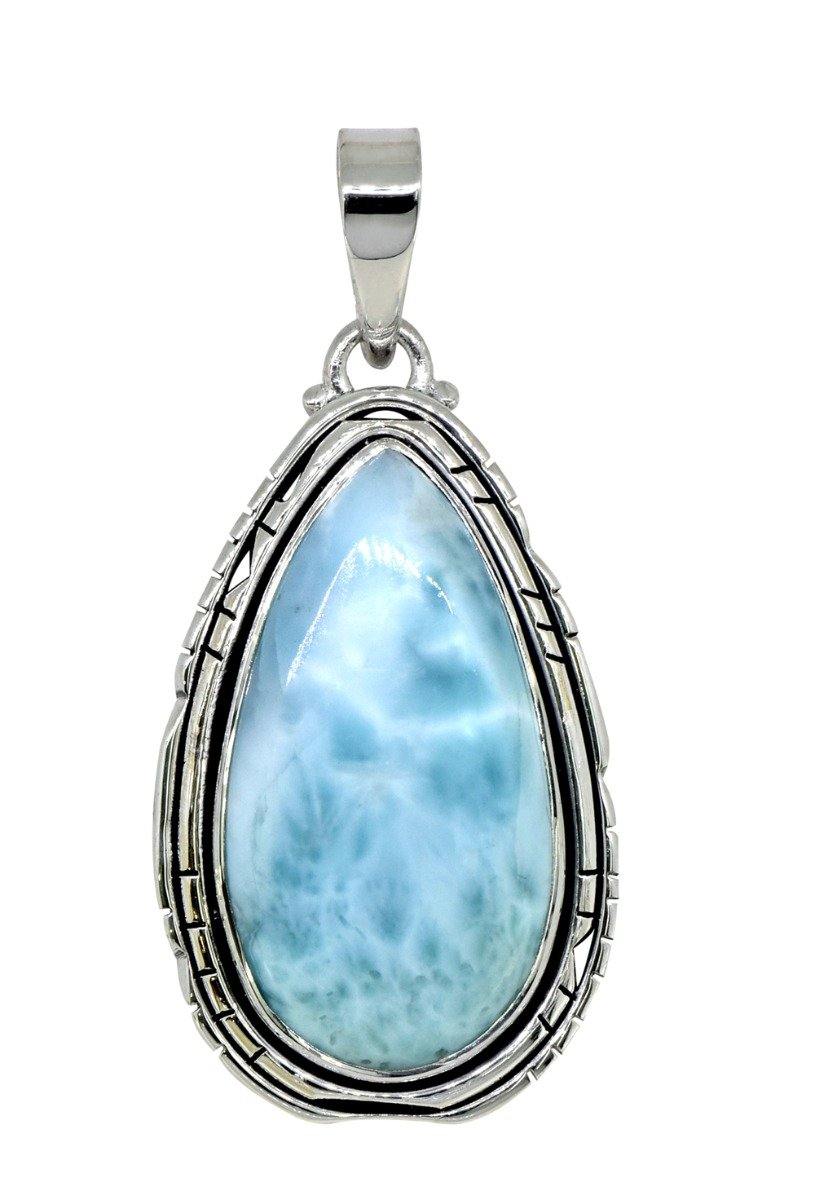 Natural Larimar Solid 925 Sterling Silver Pendant 2" - YoTreasure