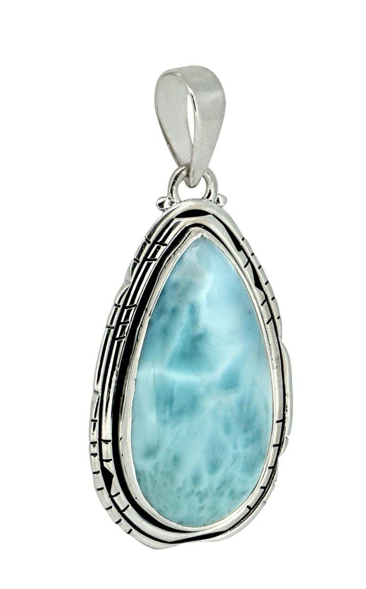 Natural Larimar Solid 925 Sterling Silver Pendant 2" - YoTreasure