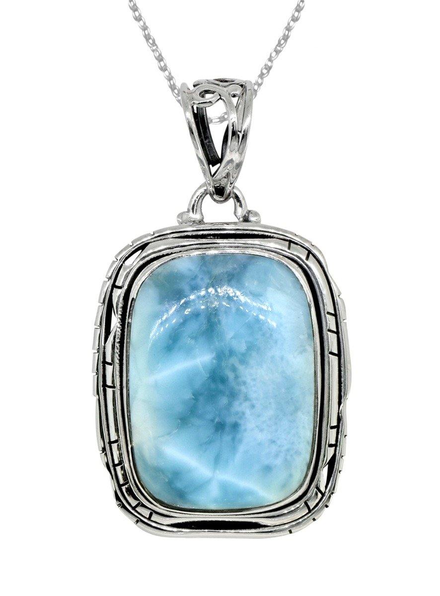 Natural Larimar Solid 925 Sterling Silver Pendant 1 3/4" - YoTreasure