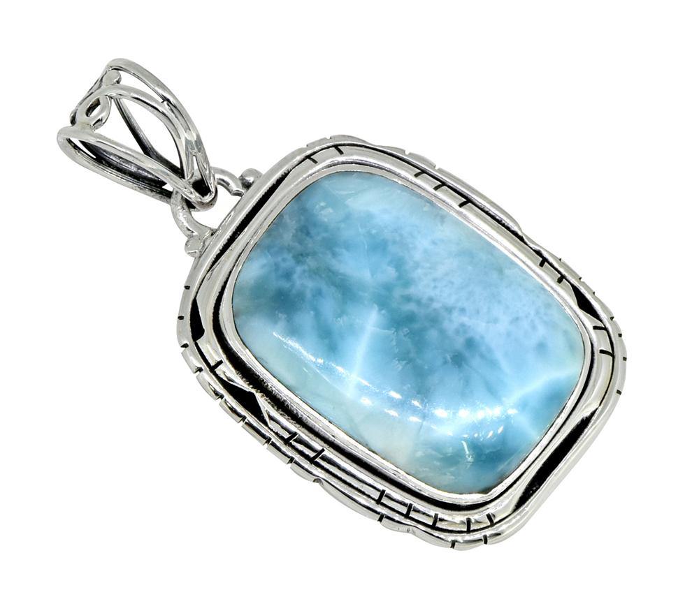 Natural Larimar Solid 925 Sterling Silver Pendant 1 3/4" - YoTreasure