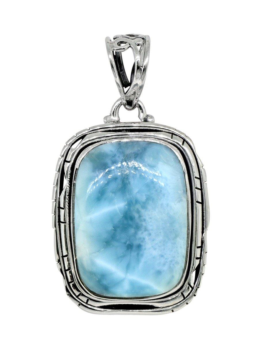 Natural Larimar Solid 925 Sterling Silver Pendant 1 3/4" - YoTreasure