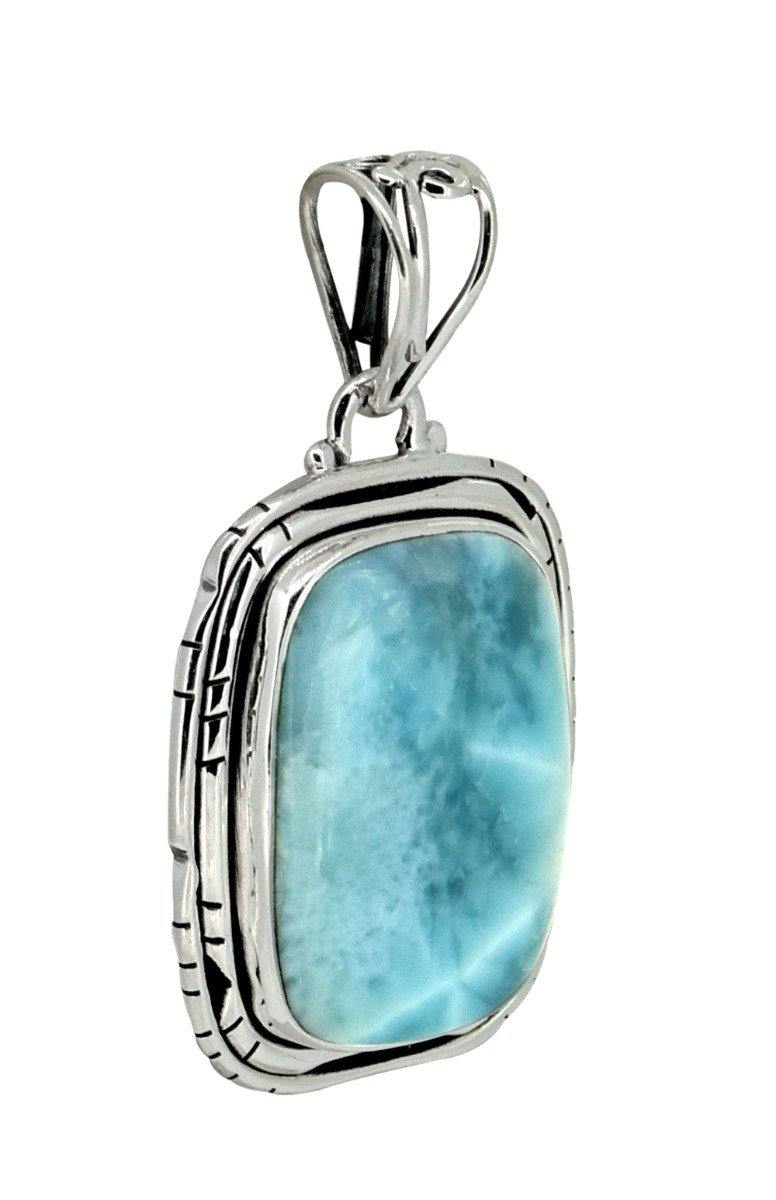 Natural Larimar Solid 925 Sterling Silver Pendant 1 3/4" - YoTreasure