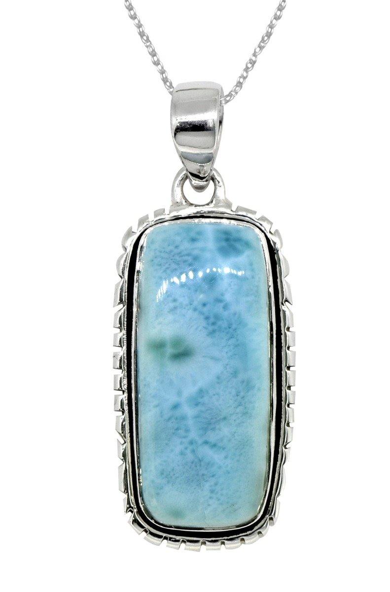 Natural Larimar Solid 925 Sterling Silver Pendant 2" - YoTreasure